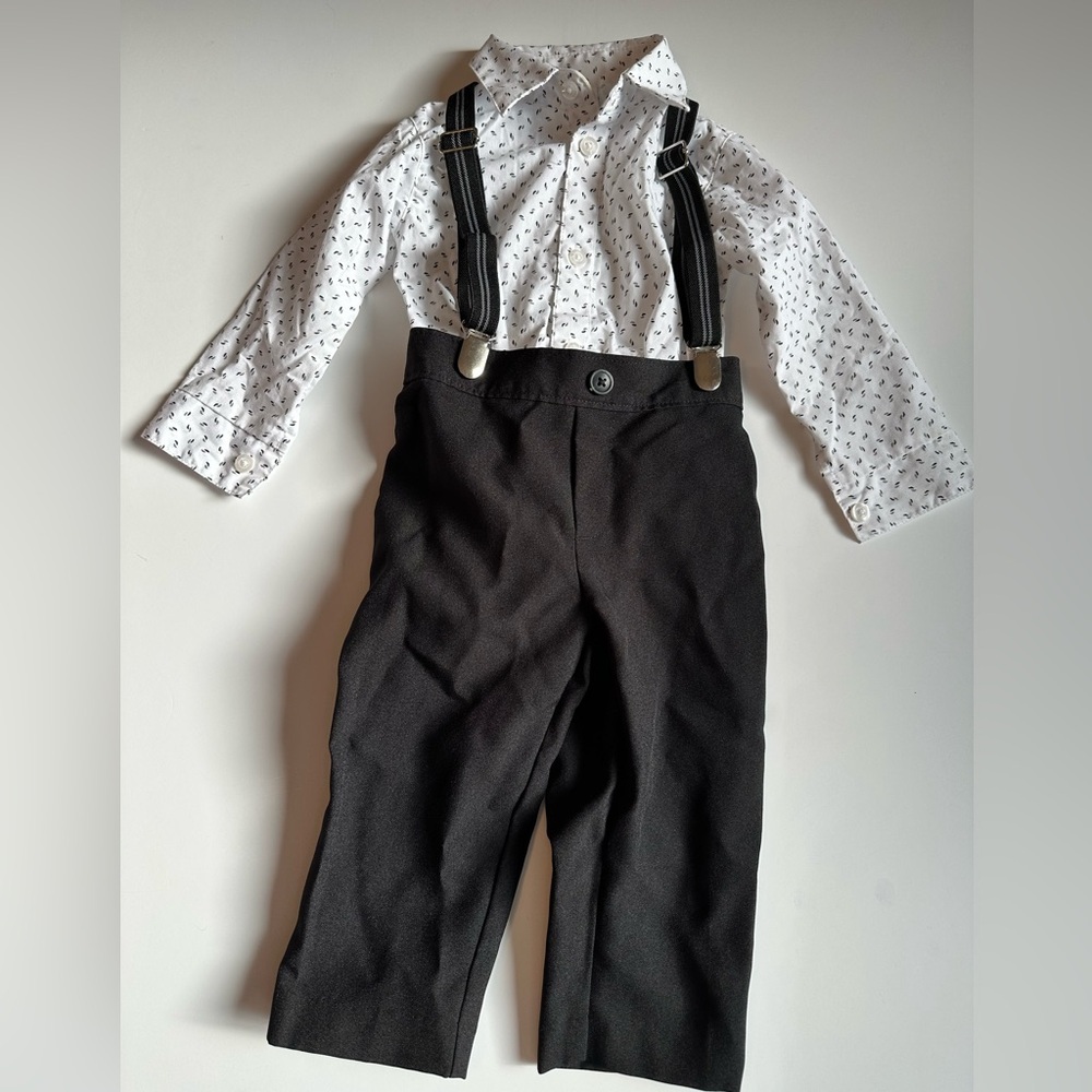 Van Heusen 12 Month Formal Set Collard Bodysuit Suspenders Pants NWOT